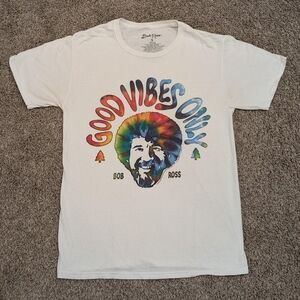 Vintage Official Bob Ross Mens T-shirt White Size Small Good Vibes Only Graphic